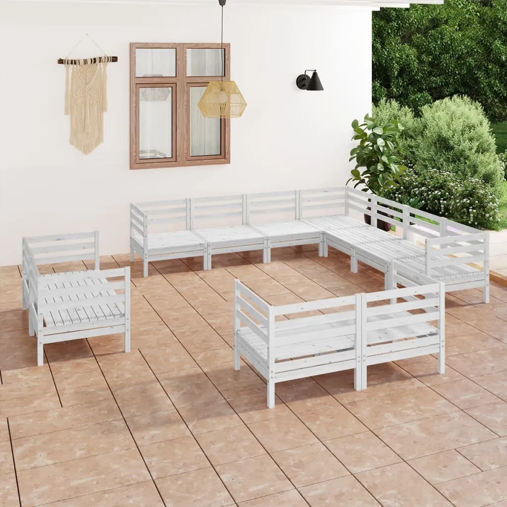 vidaXL Set Salotto da Giardino 11 pz in Legno Massello di Pino Bianco