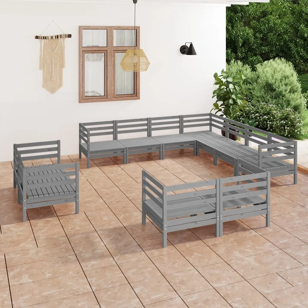 vidaXL Set Salotto da Giardino 11 pz in Legno Massello di Pino Grigio