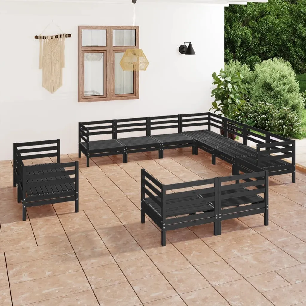 vidaXL Set Salotto da Giardino 11 pz in Legno Massello di Pino Nero