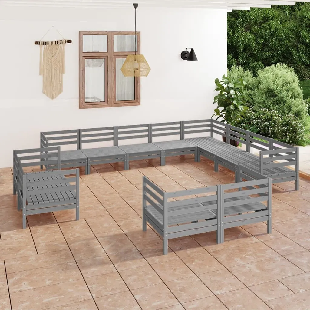 vidaXL Set Salotto da Giardino 12 pz in Legno Massello di Pino Grigio