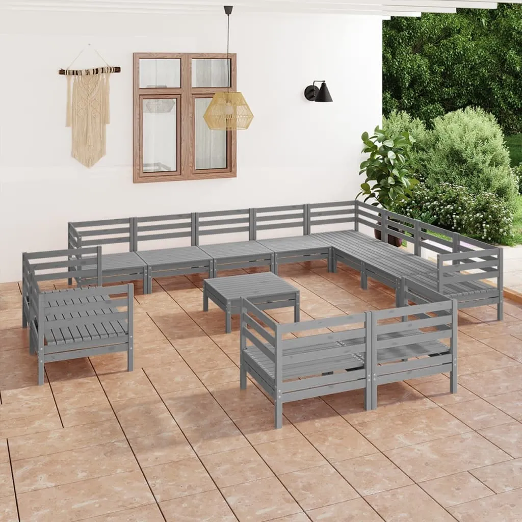 vidaXL Set Salotto da Giardino 13 pz in Legno Massello di Pino Grigio