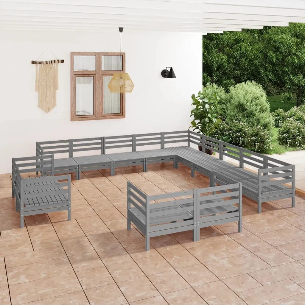 vidaXL Set Salotto da Giardino 13 pz in Legno Massello di Pino Grigio