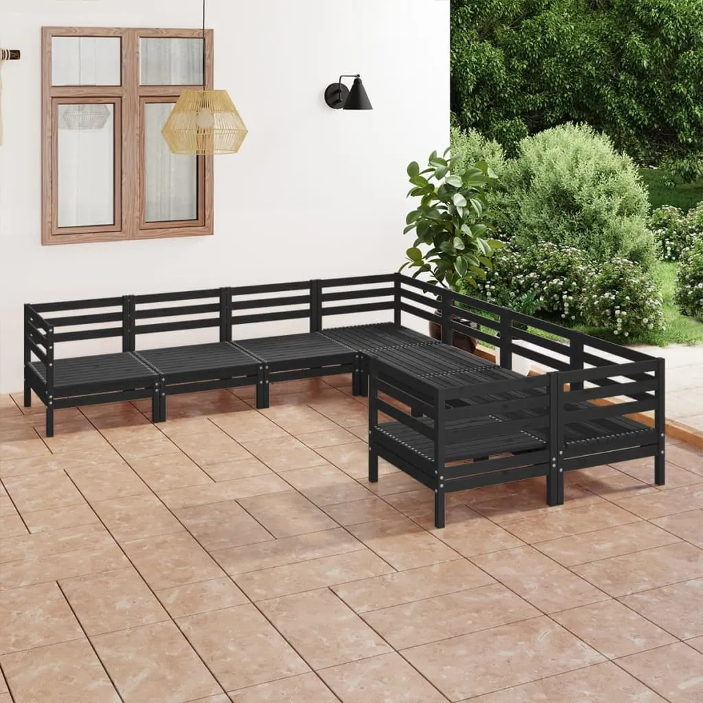 vidaXL Set Salotto da Giardino 8 pz in Legno Massello di Pino Nero