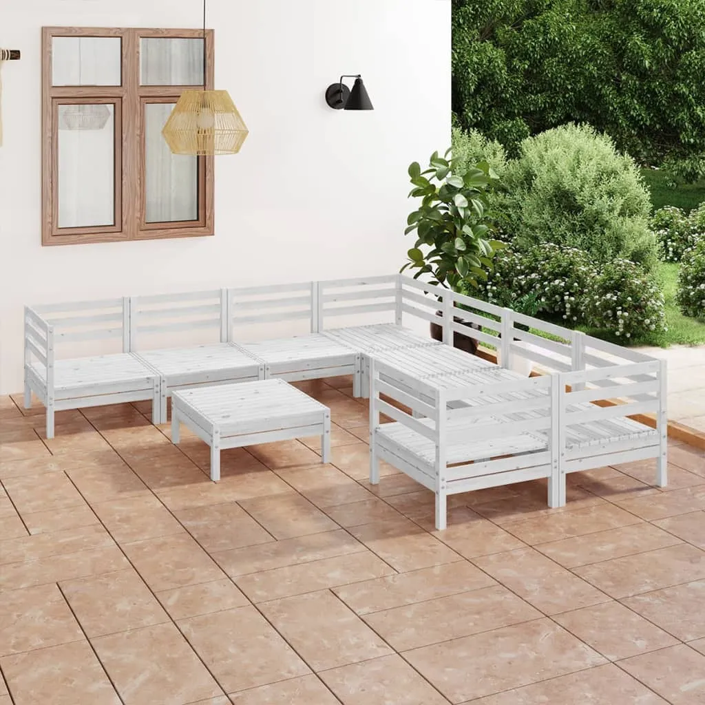 vidaXL Set Salotto da Giardino 9 pz in Legno Massello di Pino Bianco