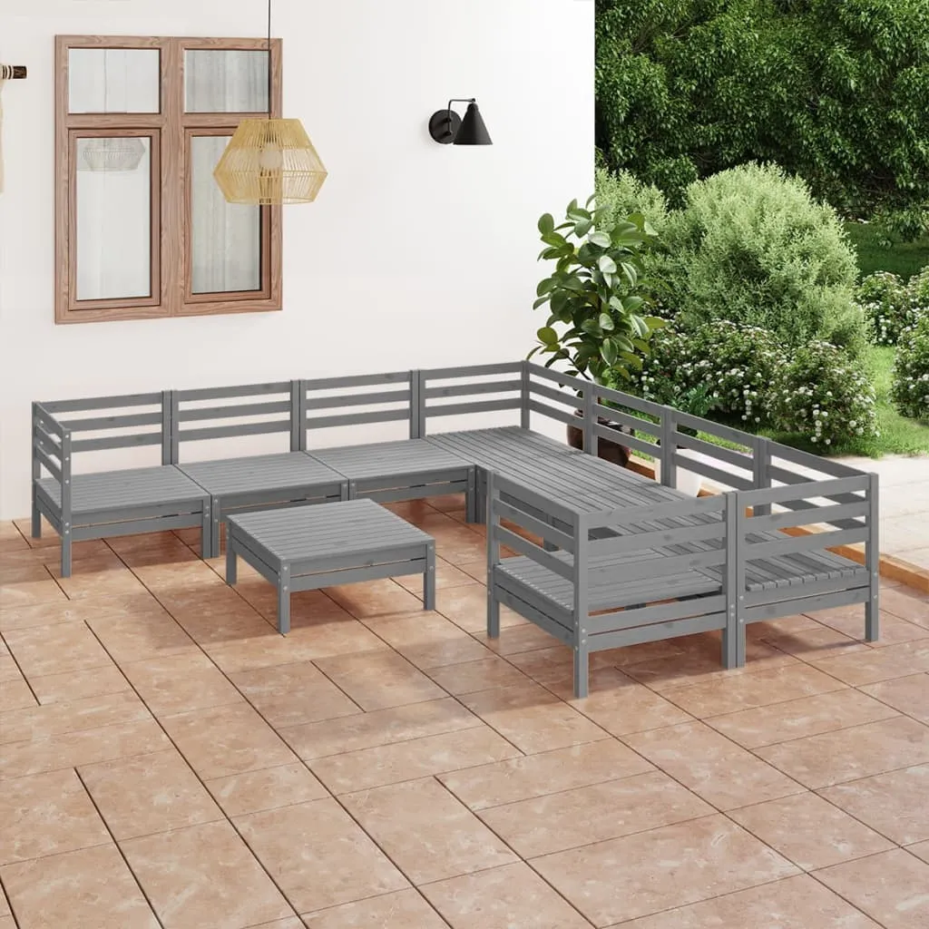 vidaXL Set Salotto da Giardino 9 pz Grigio in Legno Massello di Pino