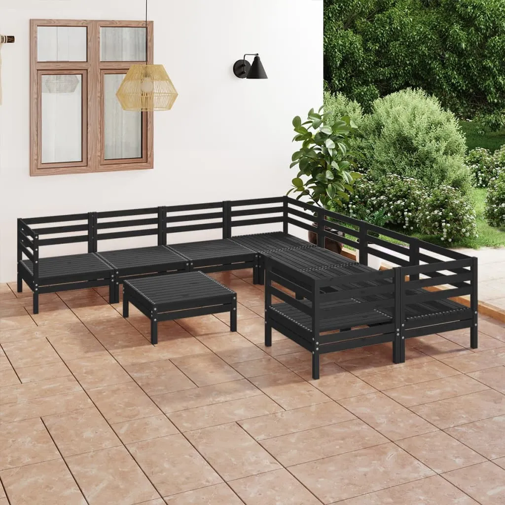 vidaXL Set Salotto da Giardino 9 pz Nero in Legno Massello di Pino