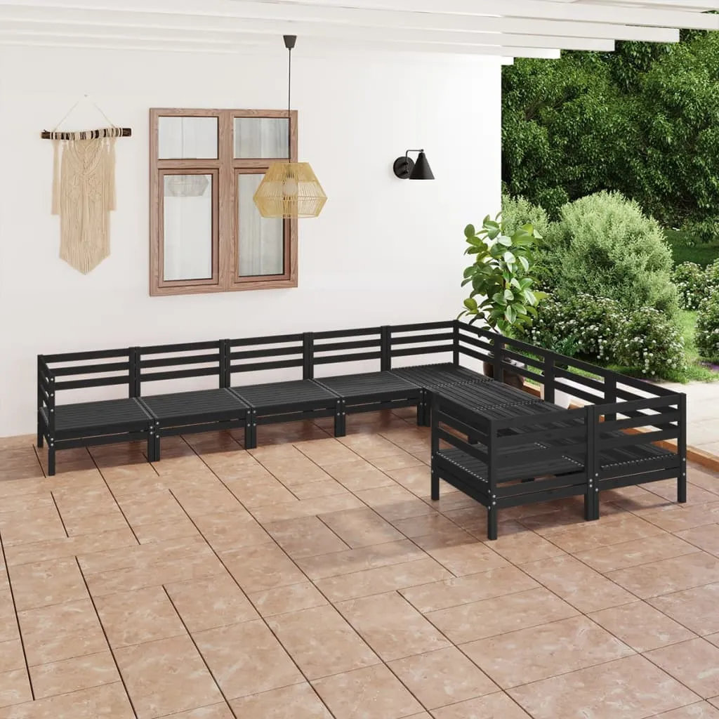 vidaXL Set Salotto da Giardino 9 pz Nero in Legno Massello di Pino