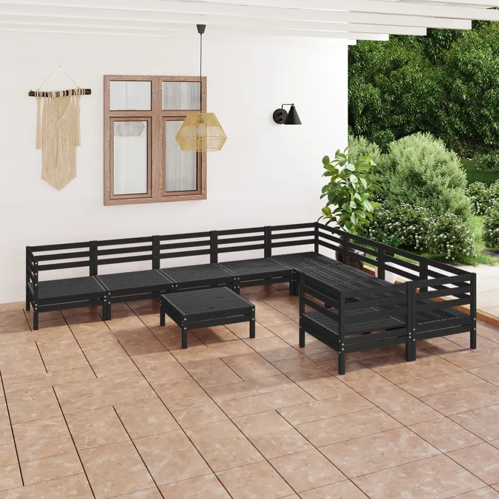 vidaXL Set Salotto da Giardino 10 pz Nero in Legno Massello di Pino