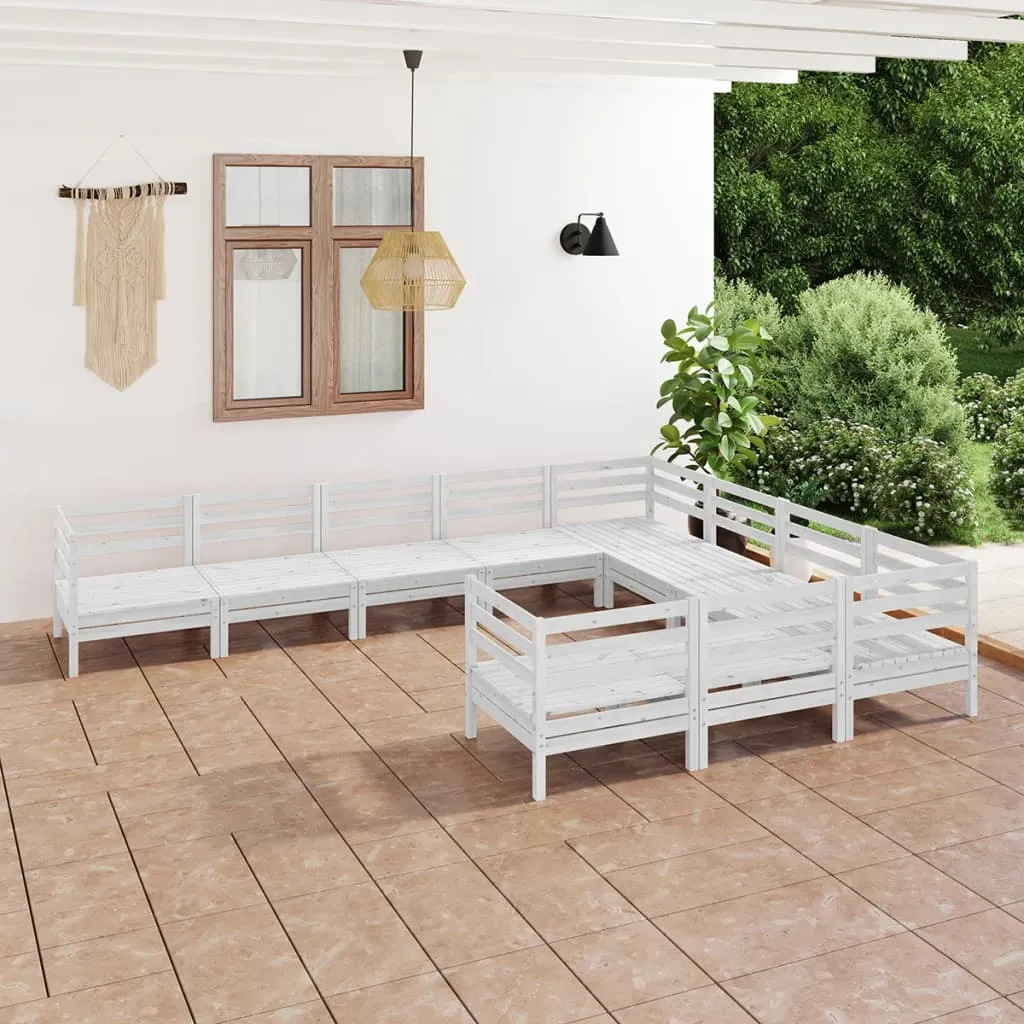 vidaXL Set Salotto da Giardino 10 pz in Legno Massello di Pino Bianco