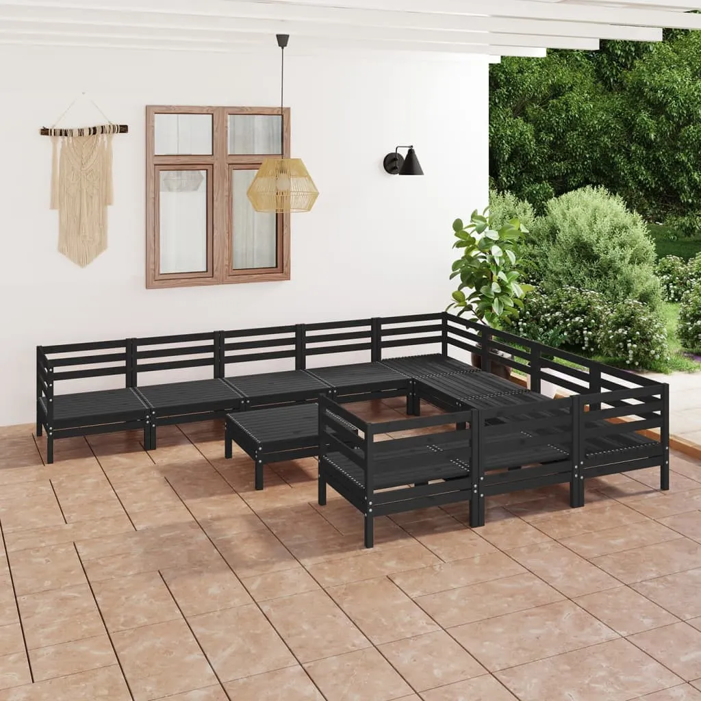 vidaXL Set Salotto da Giardino 11 pz Nero in Legno Massello di Pino