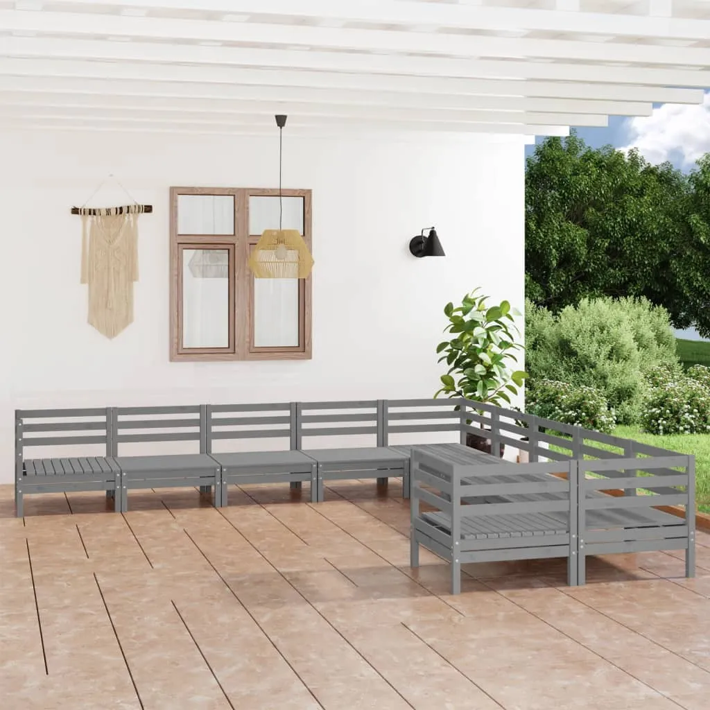 vidaXL Set Salotto da Giardino 10 pz Grigio in Legno Massello di Pino