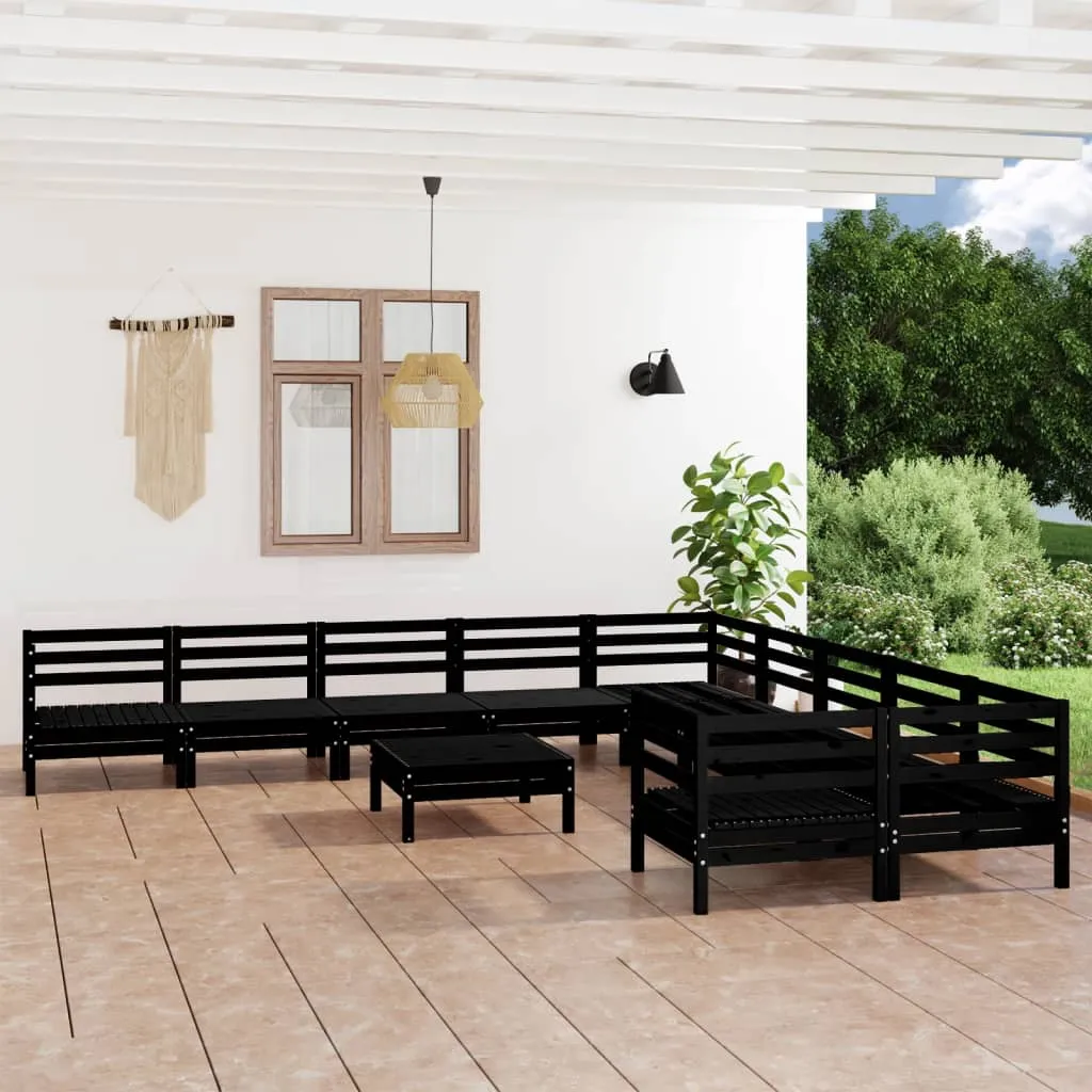 vidaXL Set Salotto da Giardino 11 pz Nero in Legno Massello di Pino