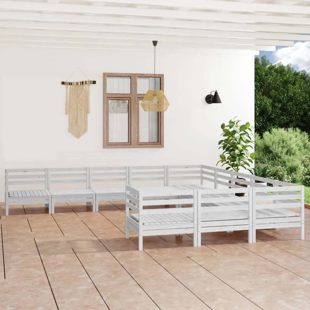 vidaXL Set Salotto da Giardino 11 pz in Legno Massello di Pino Bianco