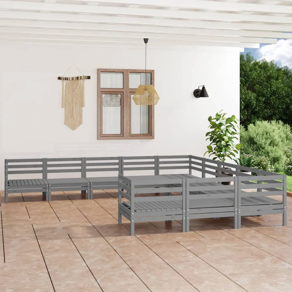 vidaXL Set Salotto da Giardino 11 pz Grigio in Legno Massello di Pino