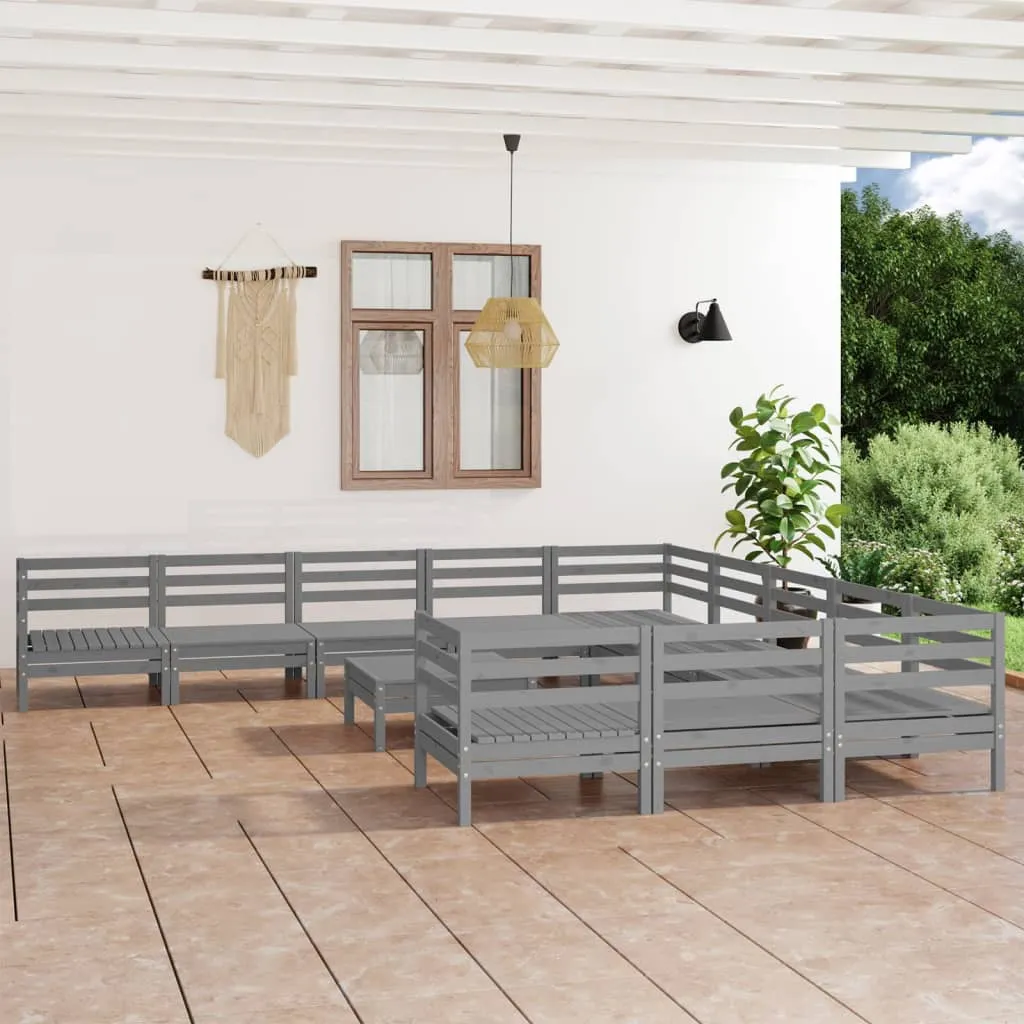 vidaXL Set Salotto da Giardino 12 pz in Legno Massello di Pino Grigio