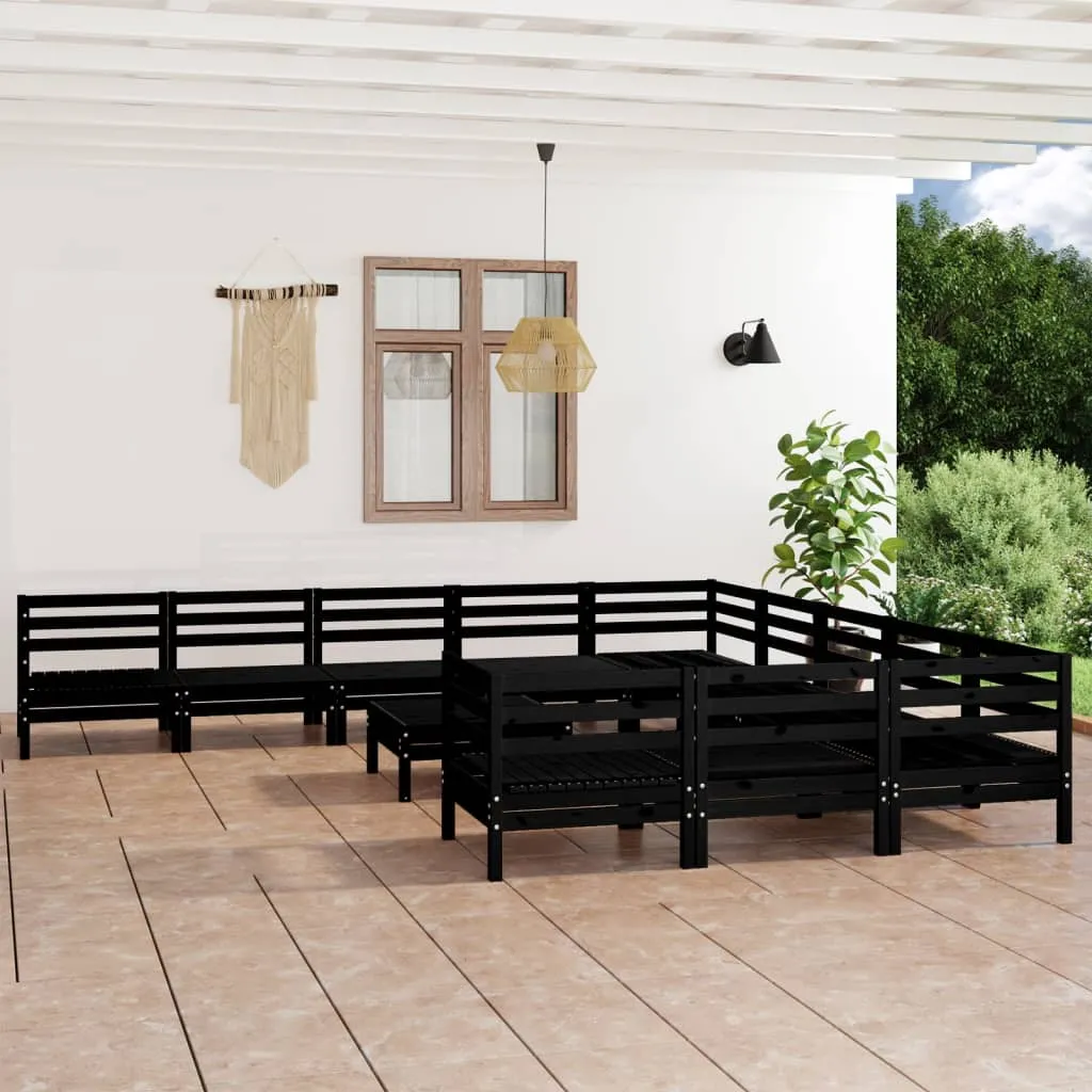 vidaXL Set Salotto da Giardino 12 pz in Legno Massello di Pino Nero