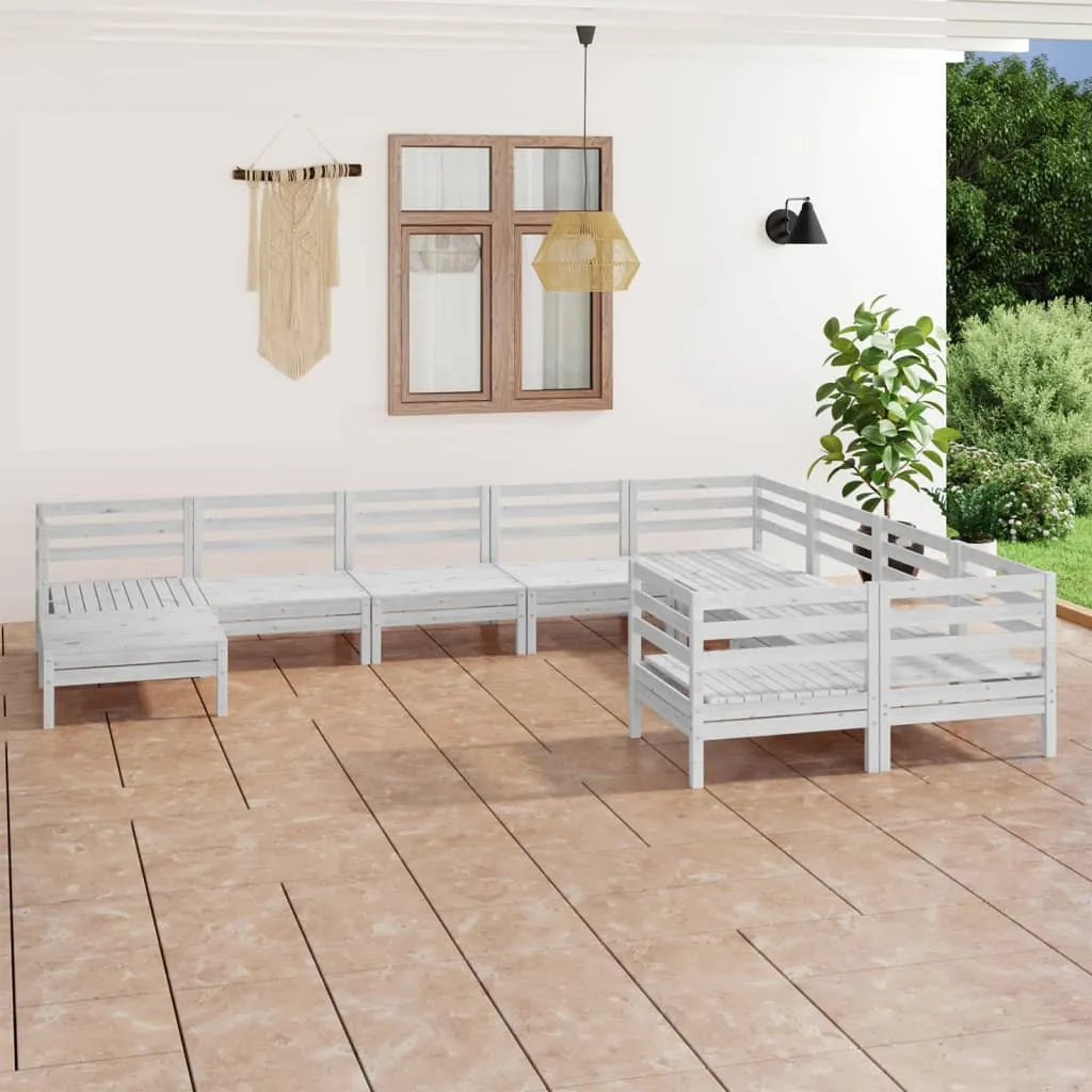 vidaXL Set Salotto da Giardino 10 pz in Legno Massello di Pino Bianco