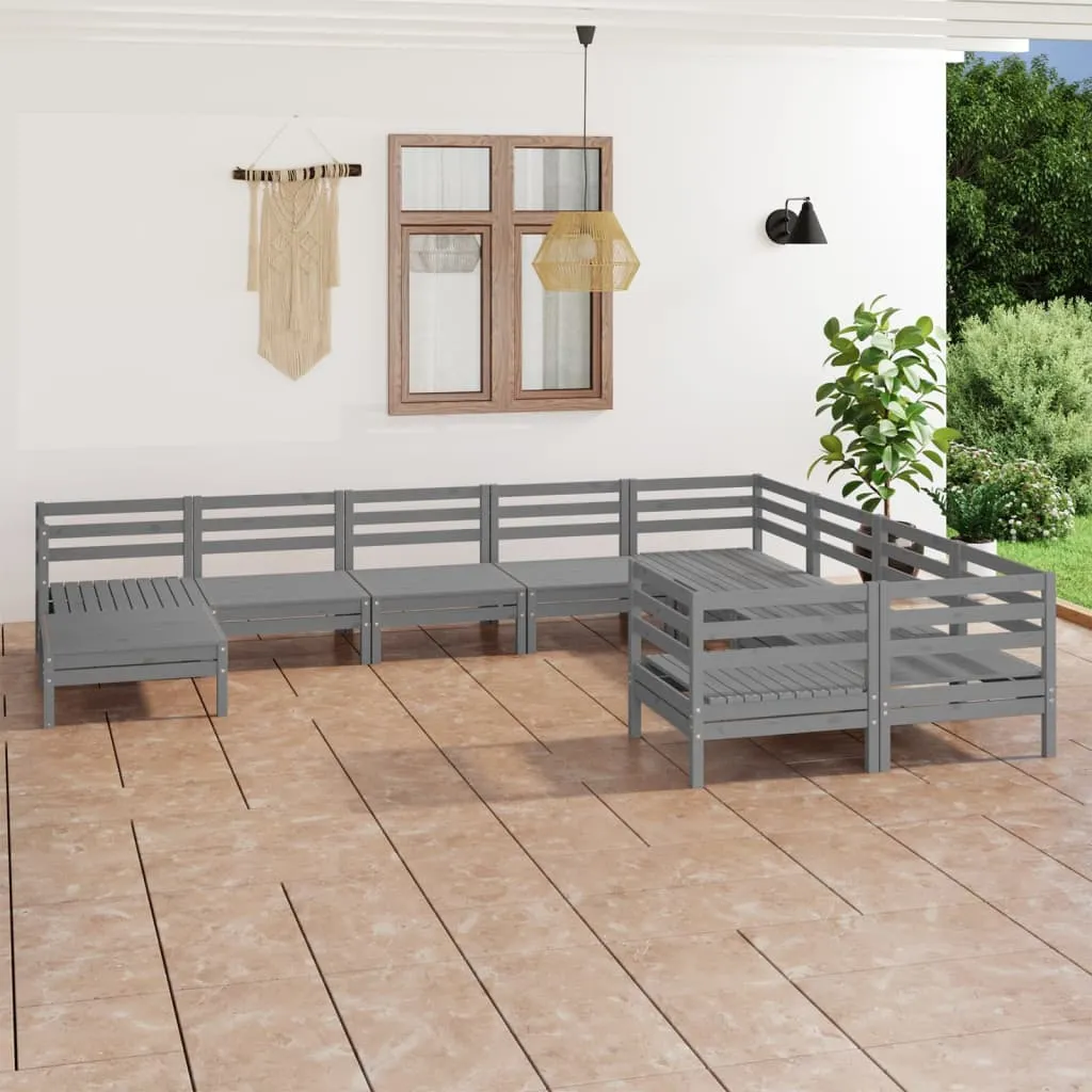 vidaXL Set Salotto da Giardino 10 pz in Legno Massello di Pino Grigio