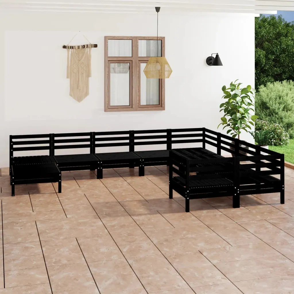 vidaXL Set Salotto da Giardino 10 pz Nero in Legno Massello di Pino