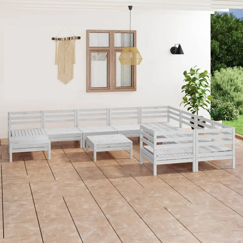 vidaXL Set Salotto da Giardino 11 pz in Legno Massello di Pino Bianco