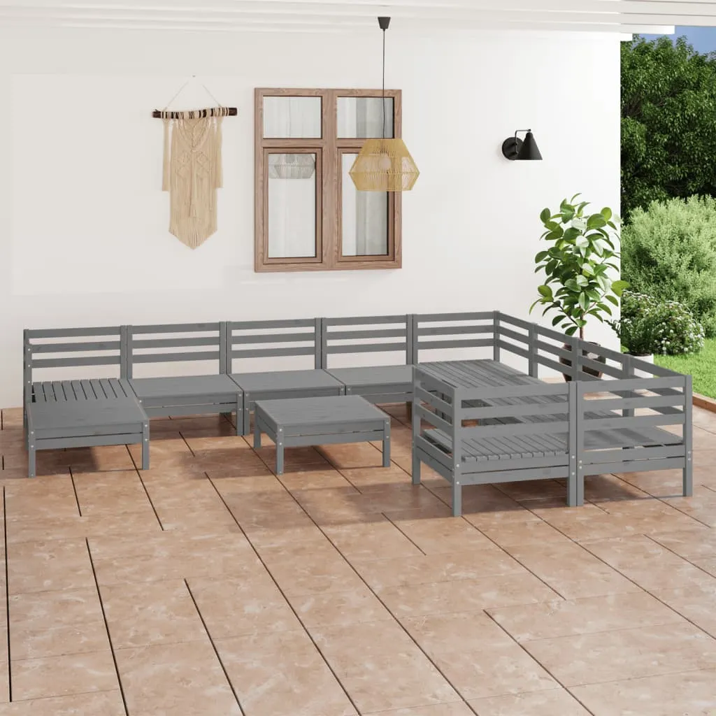 vidaXL Set Salotto da Giardino 11 pz in Legno Massello di Pino Grigio