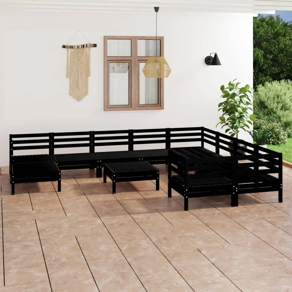 vidaXL Set Salotto da Giardino 11 pz Nero in Legno Massello di Pino