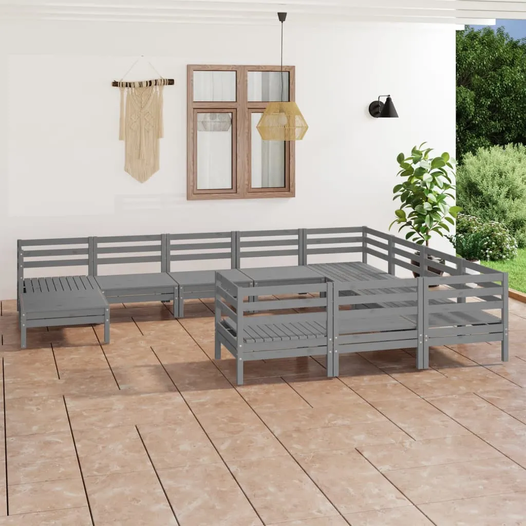 vidaXL Set Salotto da Giardino 11 pz Grigio in Legno Massello di Pino