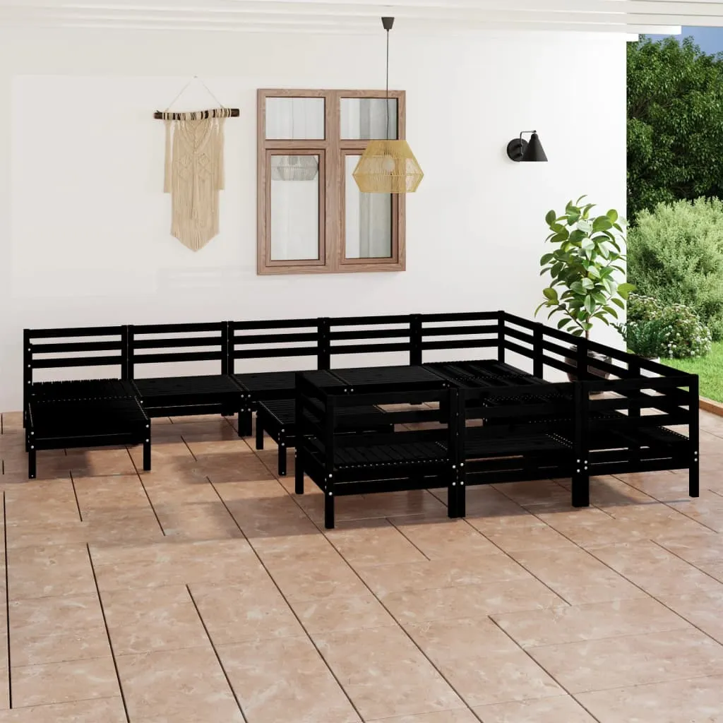 vidaXL Set Salotto da Giardino 12 pz Nero in Legno Massello di Pino