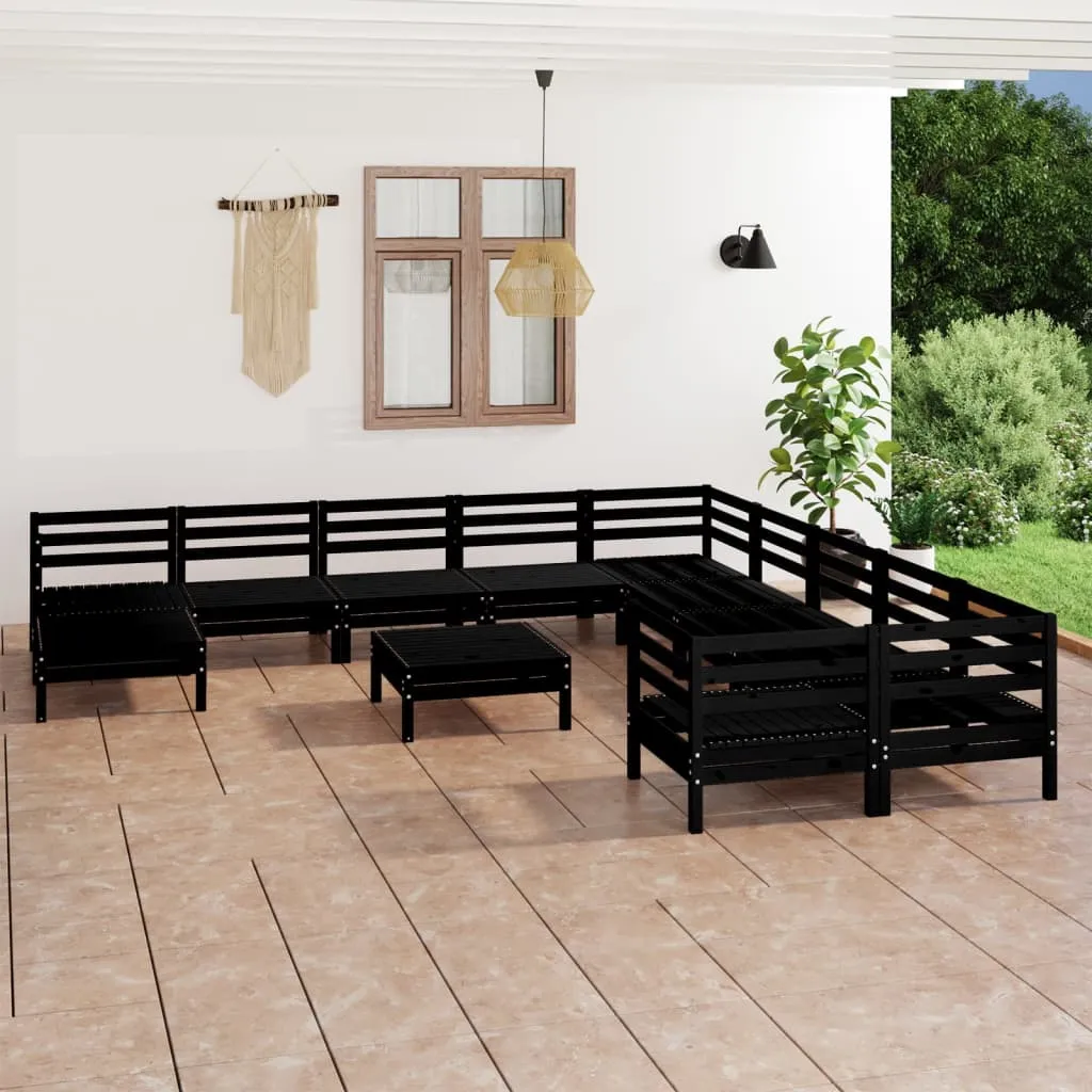 vidaXL Set Salotto da Giardino 12 pz Nero in Legno Massello di Pino