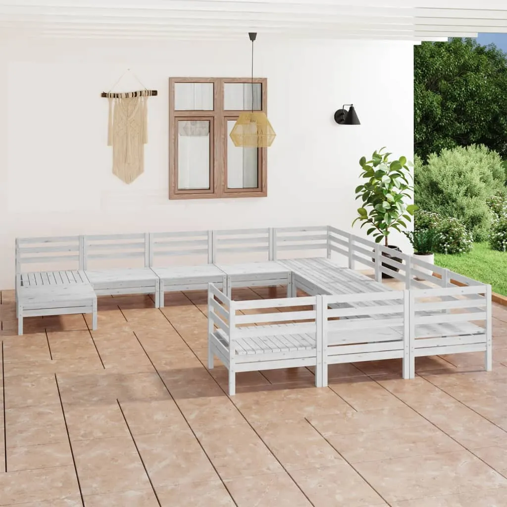 vidaXL Set Salotto da Giardino 12 pz in Legno Massello di Pino Bianco