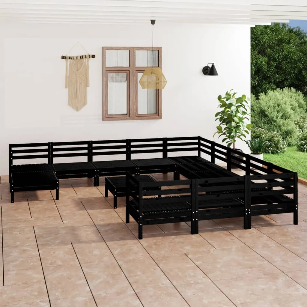 vidaXL Set Salotto da Giardino 13 pz Nero in Legno Massello di Pino