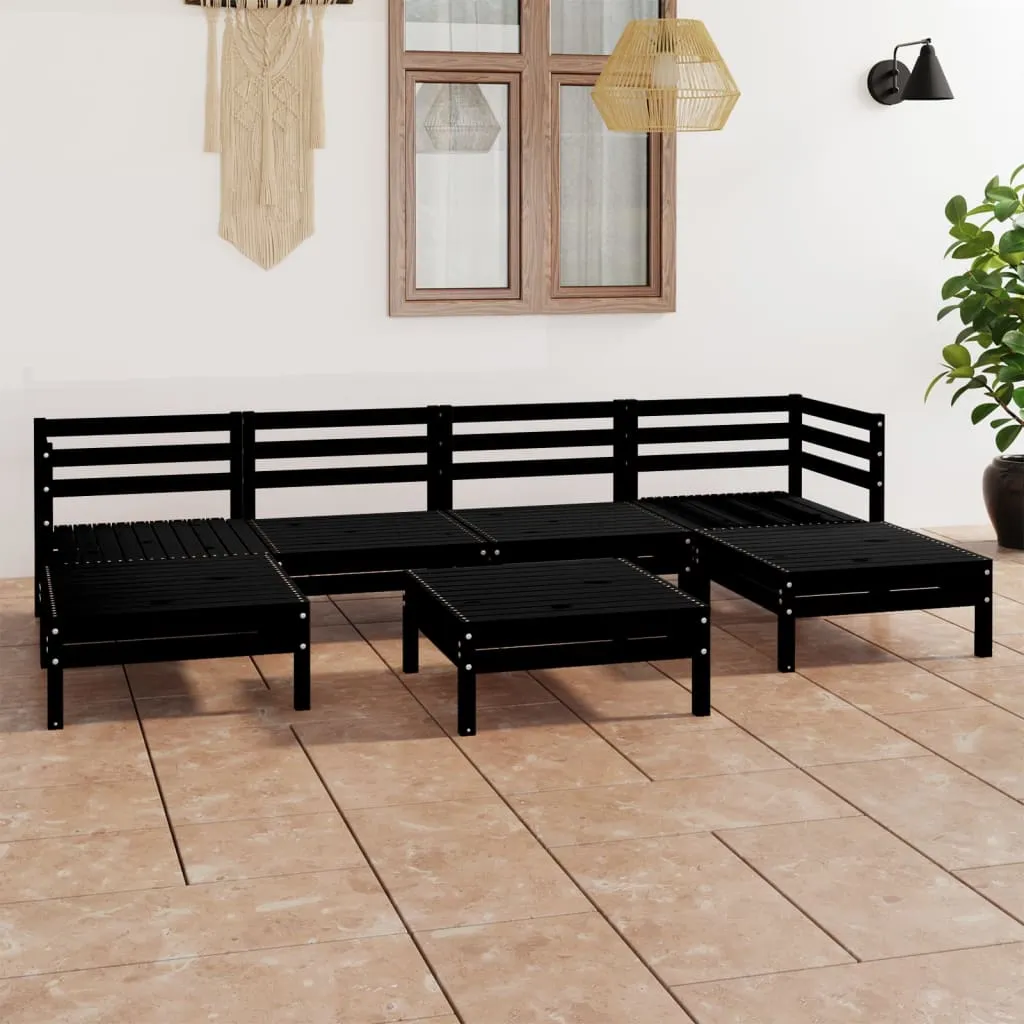 vidaXL Set Salotto da Giardino 7 pz in Legno Massello di Pino Nero