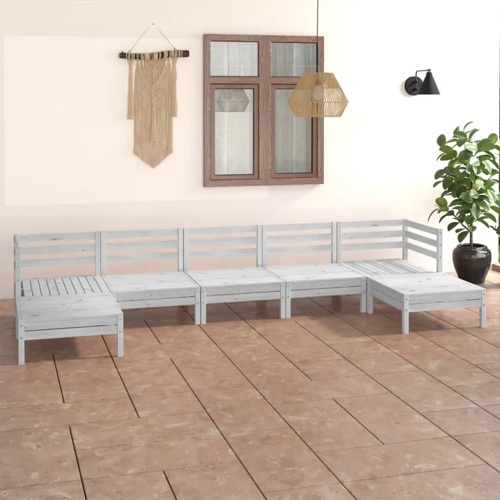 vidaXL Set Salotto da Giardino 7 pz in Legno Massello di Pino Bianco