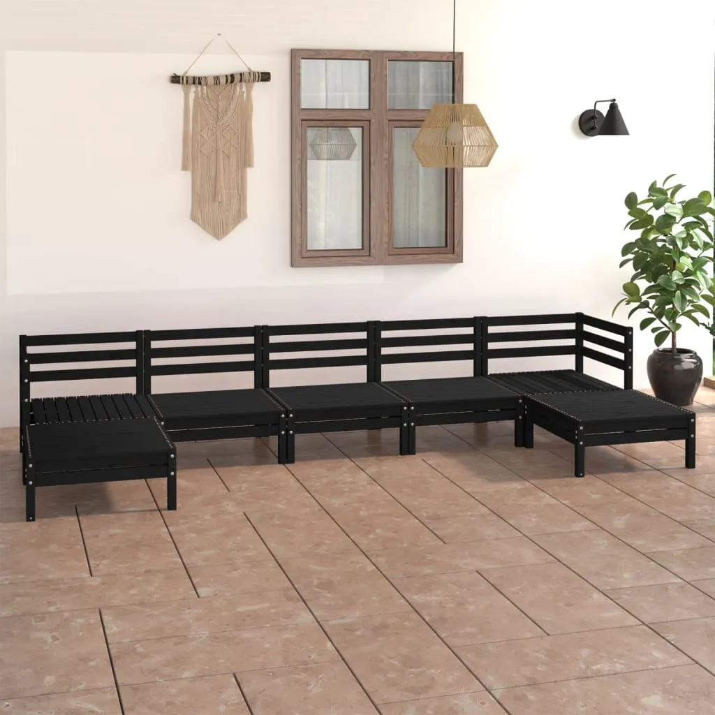 vidaXL Set Salotto da Giardino 7 pz in Legno Massello di Pino Nero