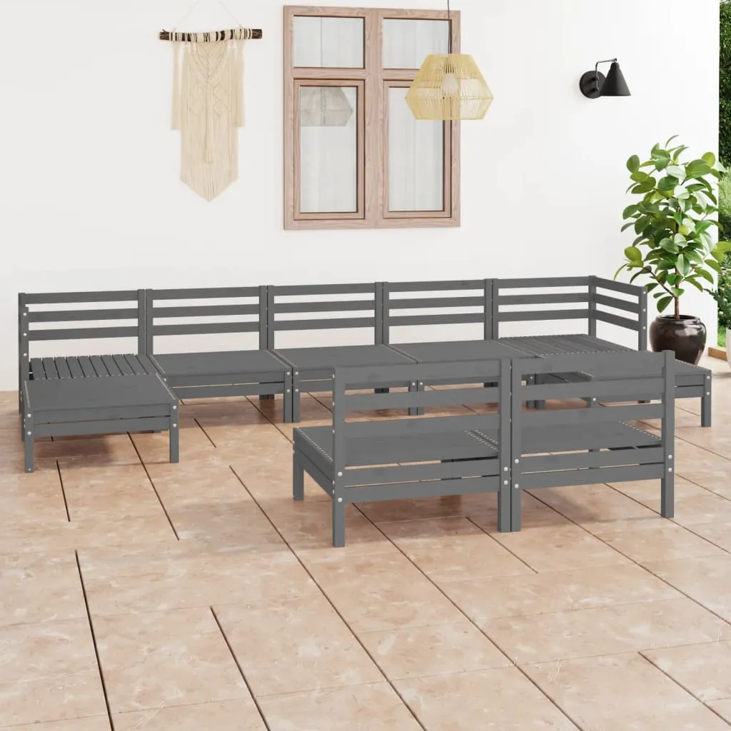 vidaXL Set Salotto da Giardino 9 pz in Legno Massello di Pino Grigio