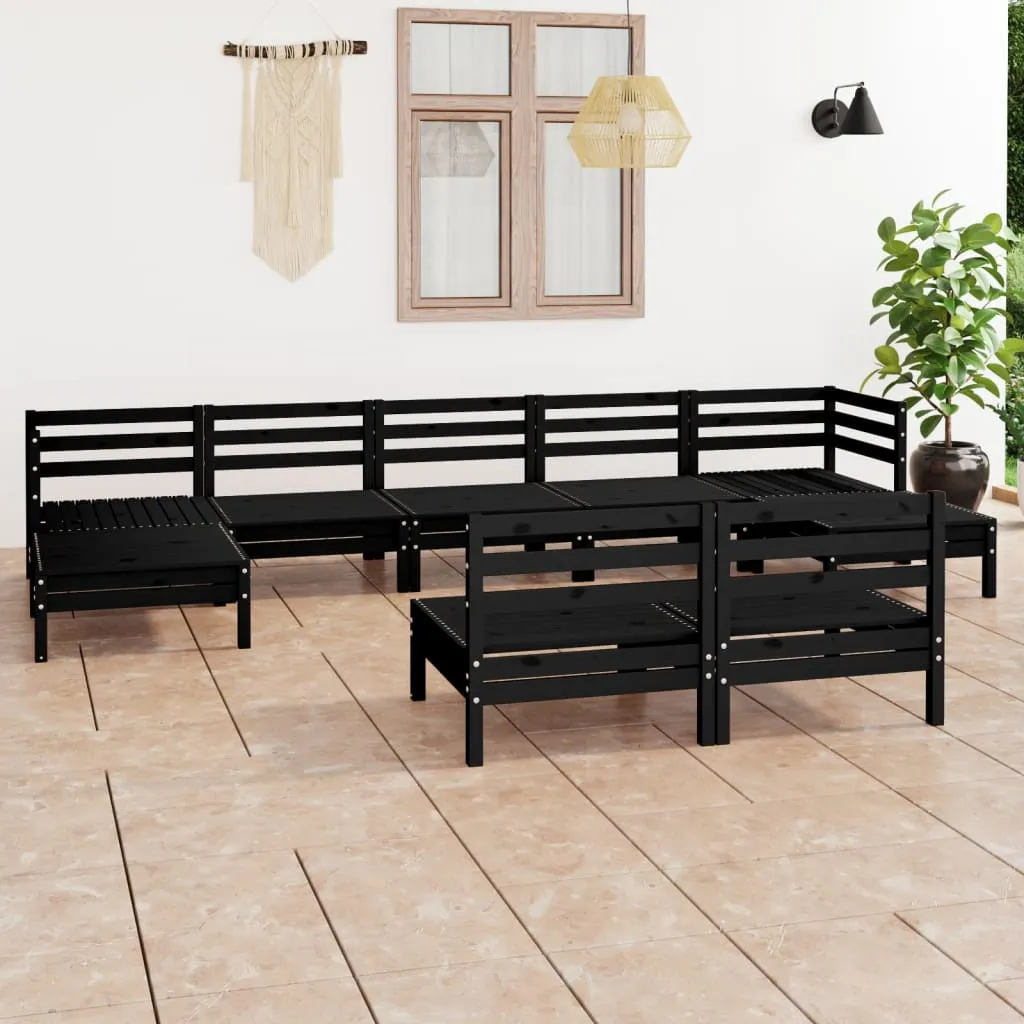 vidaXL Set Salotto da Giardino 9 pz in Legno Massello di Pino Nero