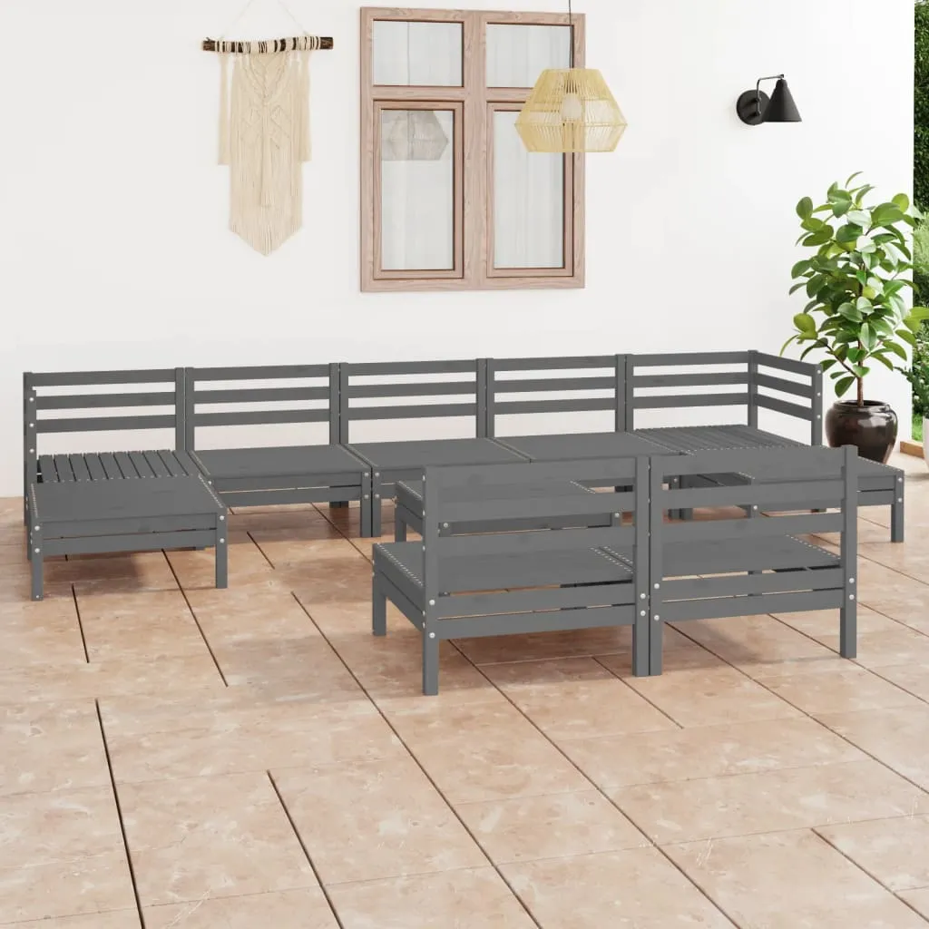 vidaXL Set Salotto da Giardino 10 pz in Legno Massello di Pino Grigio