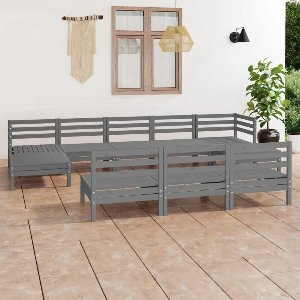 vidaXL Set Salotto da Giardino 10 pz Grigio in Legno Massello di Pino