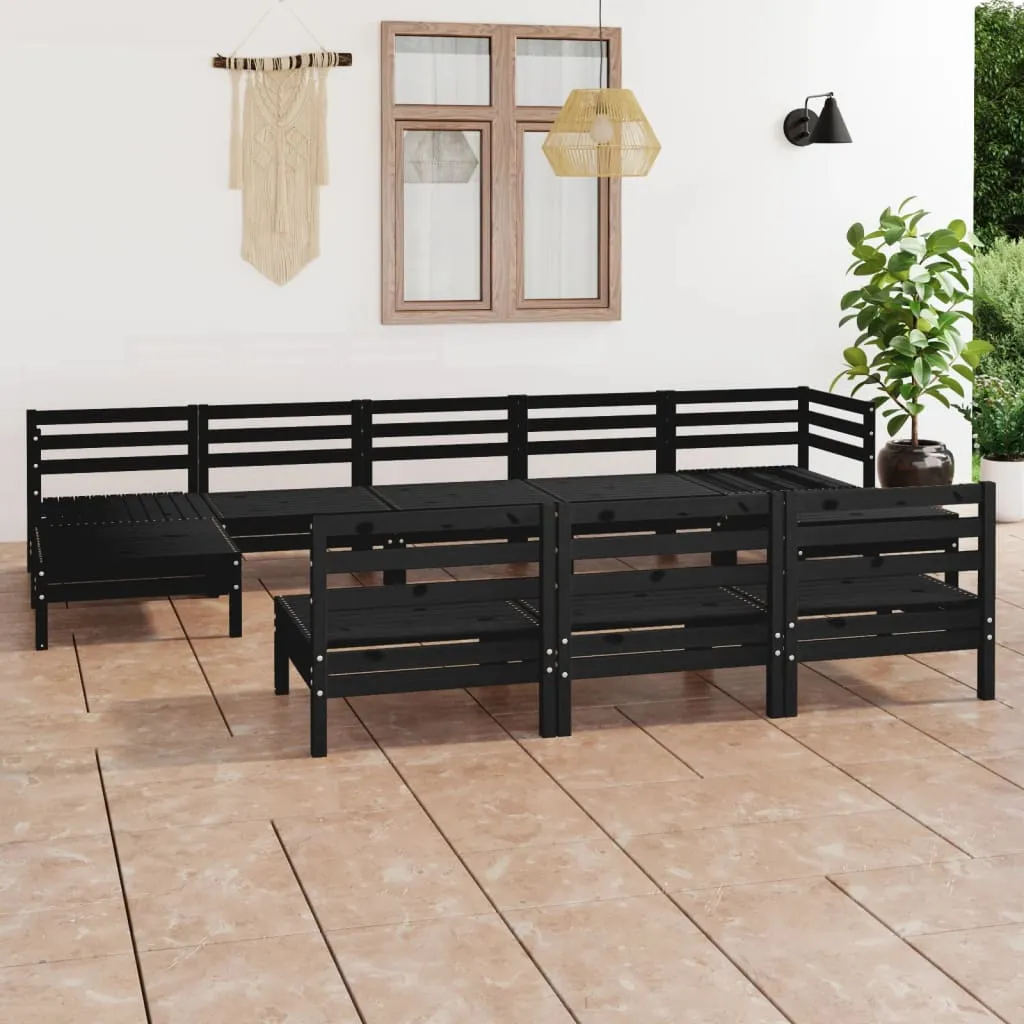 vidaXL Set Salotto da Giardino 10 pz Nero in Legno Massello di Pino