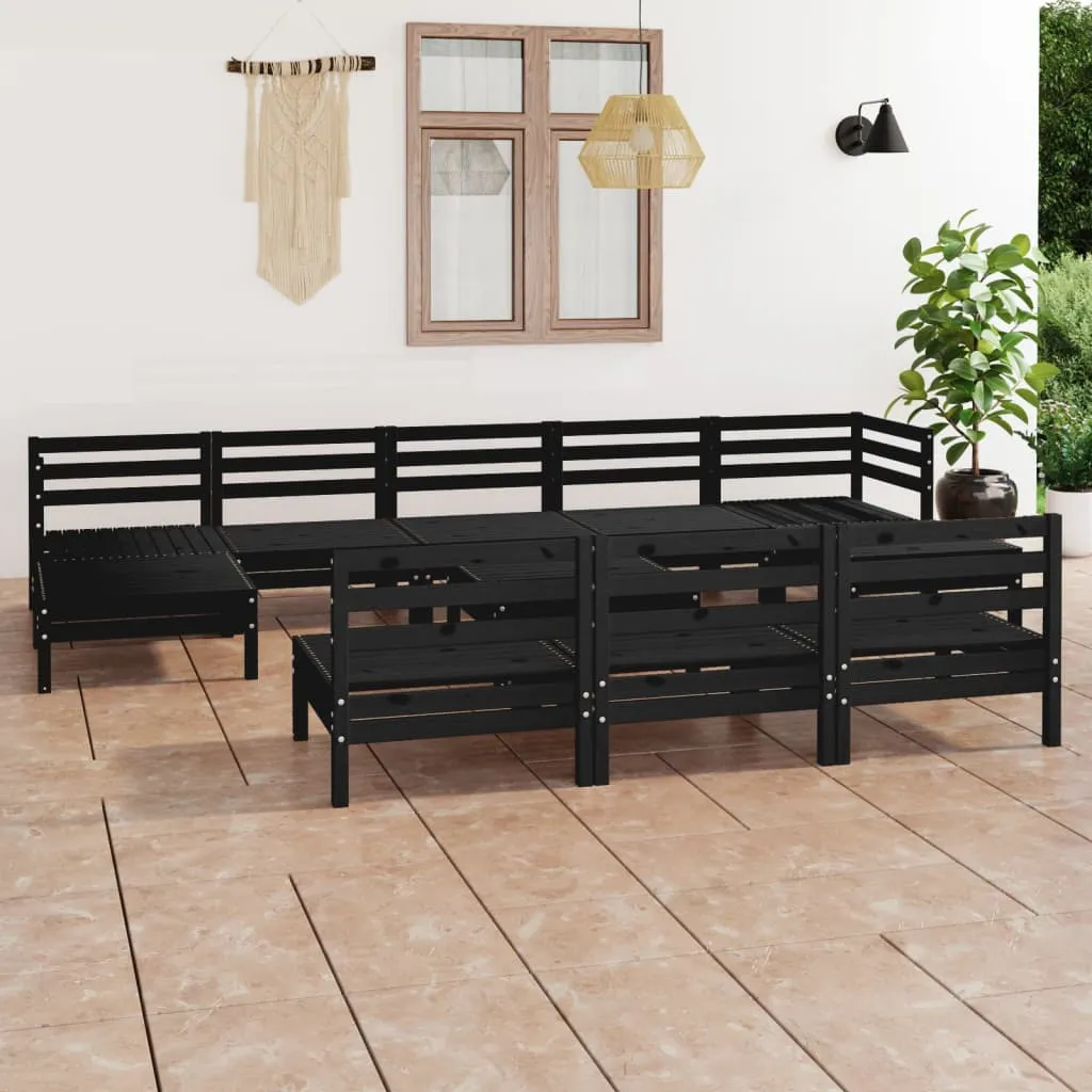 vidaXL Set Salotto da Giardino 11 pz Nero in Legno Massello di Pino