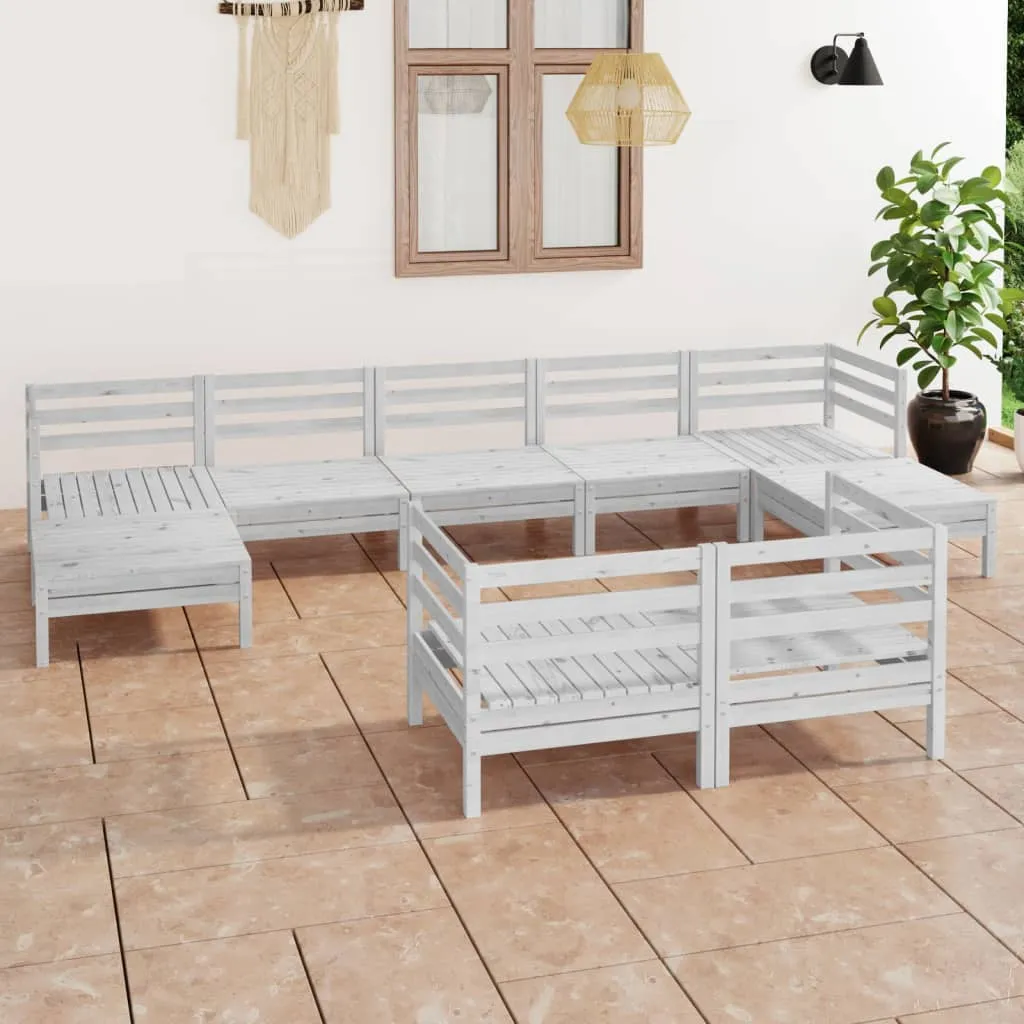 vidaXL Set Salotto da Giardino 9 pz in Legno Massello di Pino Bianco