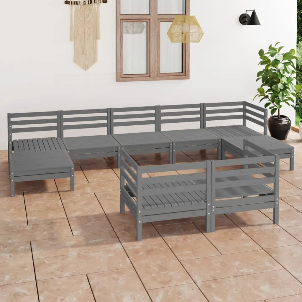 vidaXL Set Salotto da Giardino 9 pz Grigio in Legno Massello di Pino