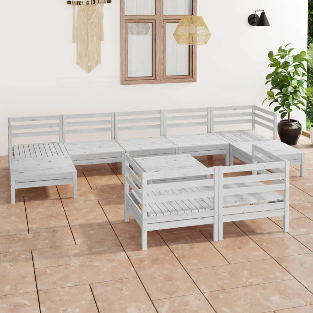 vidaXL Set Salotto da Giardino 10 pz in Legno Massello di Pino Bianco