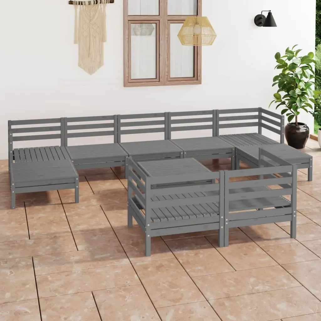 vidaXL Set Salotto da Giardino 10 pz in Legno Massello di Pino Grigio