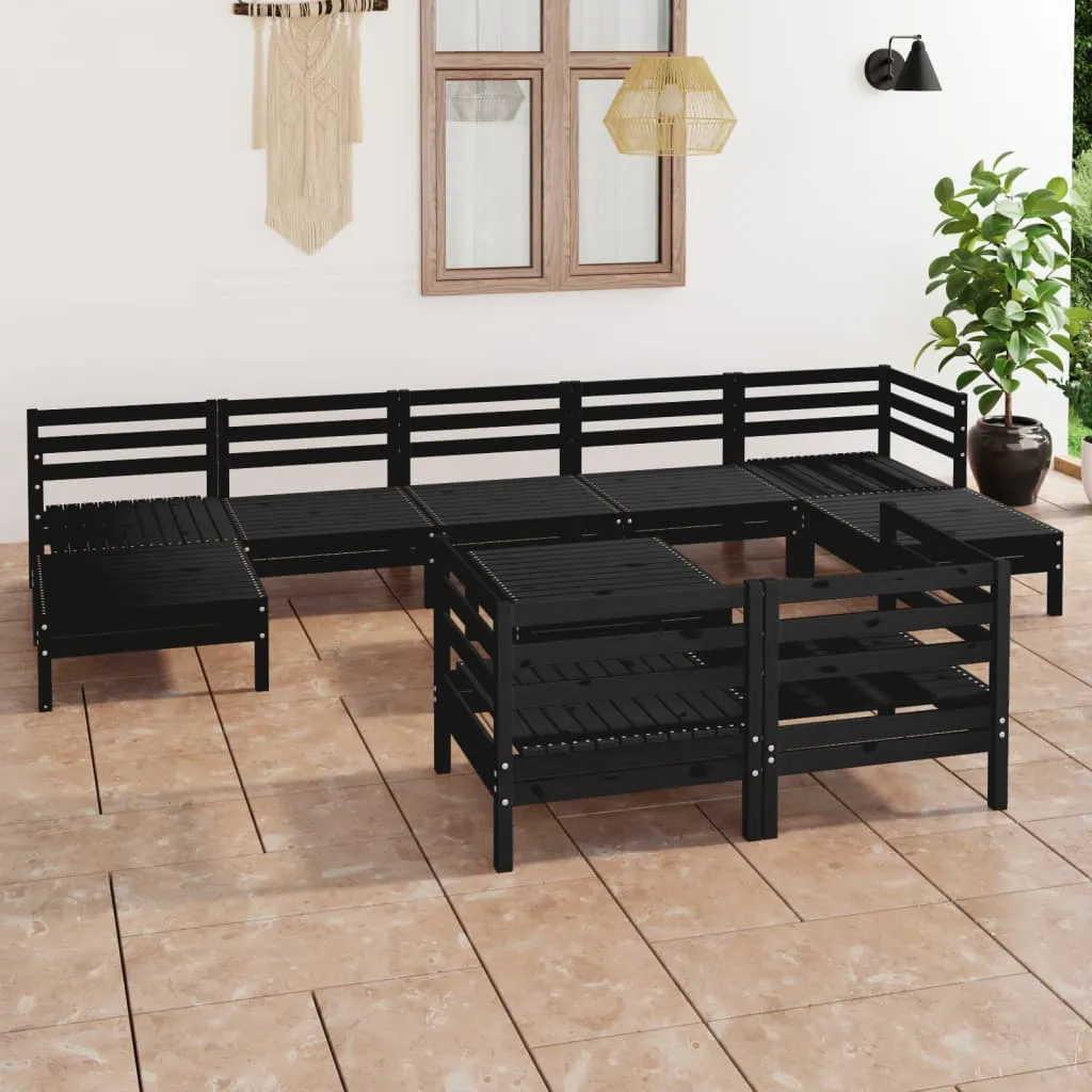 vidaXL Set Salotto da Giardino 10 pz in Legno Massello di Pino Nero