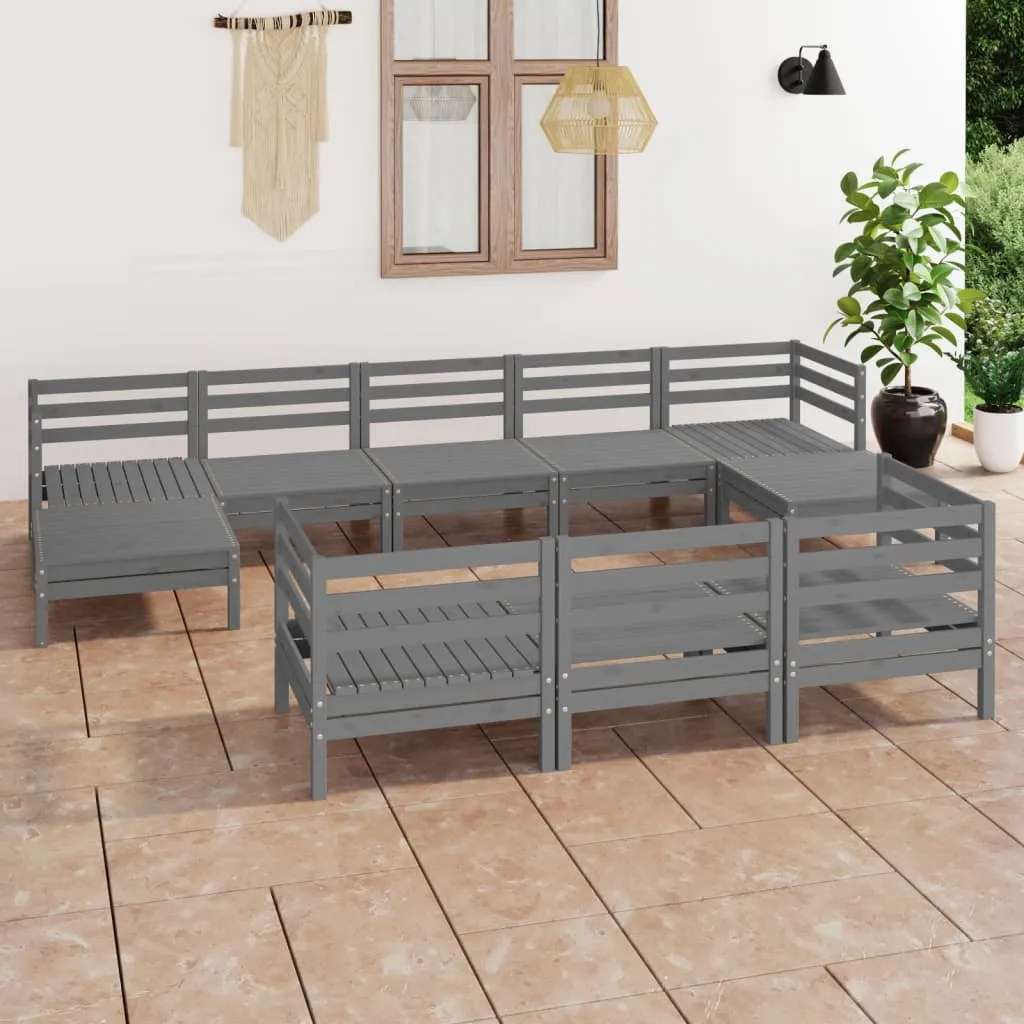 vidaXL Set Salotto da Giardino 10 pz Grigio in Legno Massello di Pino