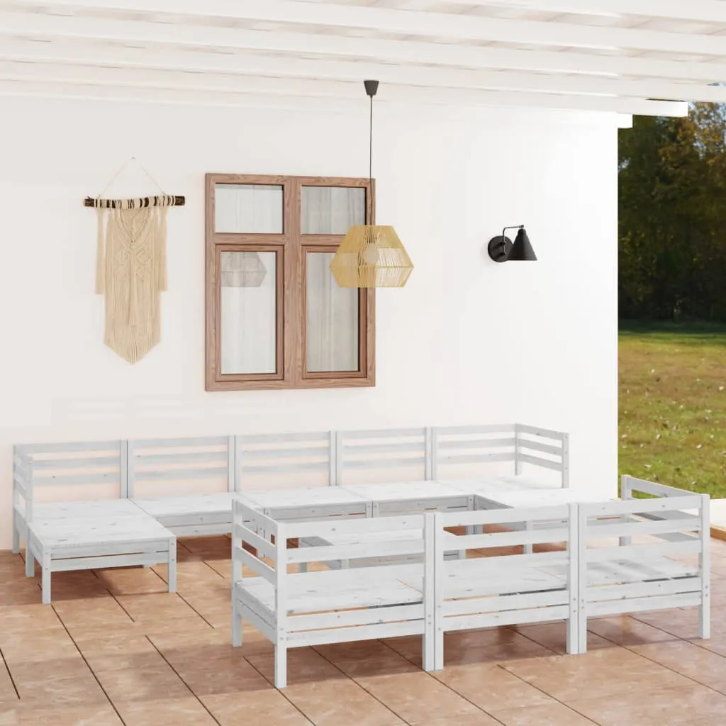 vidaXL Set Salotto da Giardino 11 pz in Legno Massello di Pino Bianco