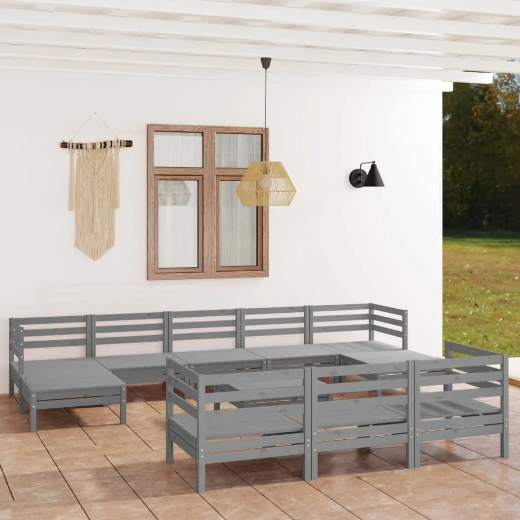 vidaXL Set Salotto da Giardino 11 pz Grigio in Legno Massello di Pino