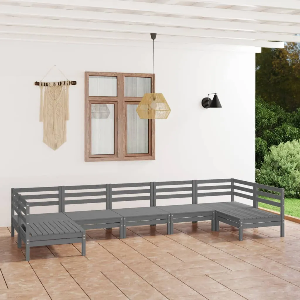 vidaXL Set Salotto da Giardino 7 pz Grigio in Legno Massello di Pino