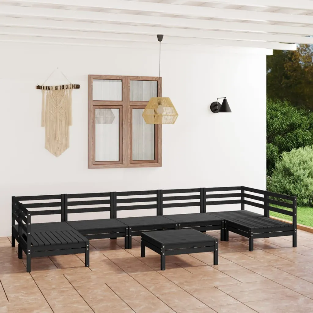 vidaXL Set Salotto da Giardino 8 pz in Legno Massello di Pino Nero